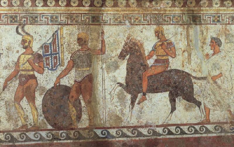 Greek Fubsoldaten and cavalry fresco, unknow artist